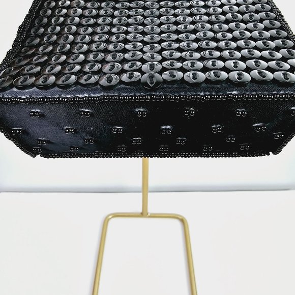 Vintage La Regale Mini Black Square Flat Button Sequin Handbag Evening Bag - Picture 6 of 8